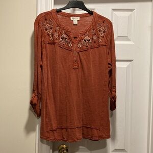 NWT - Style & Co Rust Bohemium Open Neck Top Decorative Beads & Crystals - Sz PM